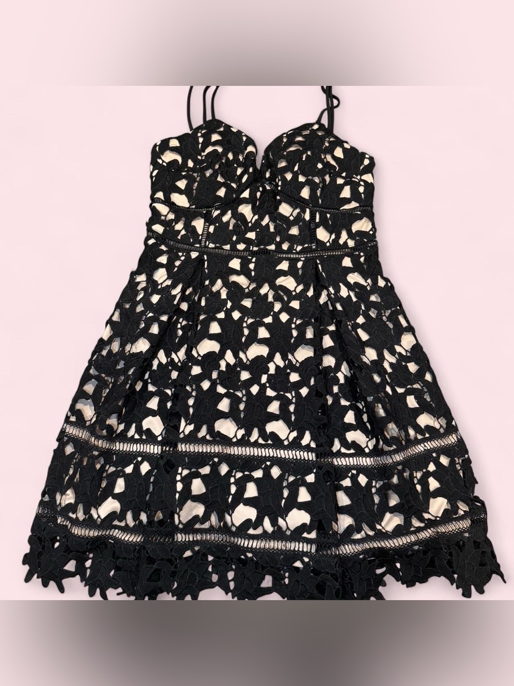 Windsor Black Floral Lace Fit-and-Flare Dress with Cream Underlay
